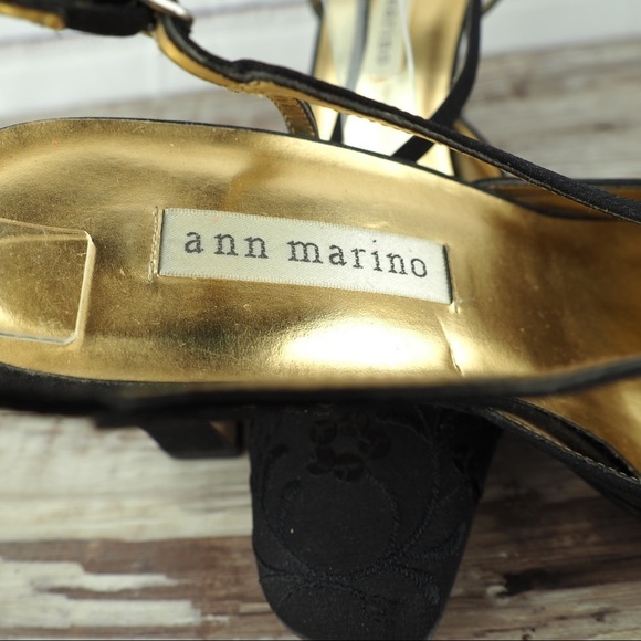 Ann Marino sz 8 black satin sequin evening shoes - Picture 6 of 8